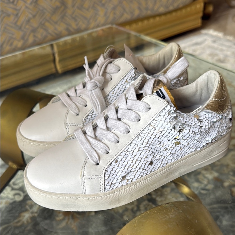 Meline Stylish White and Gold Women's Sneakers